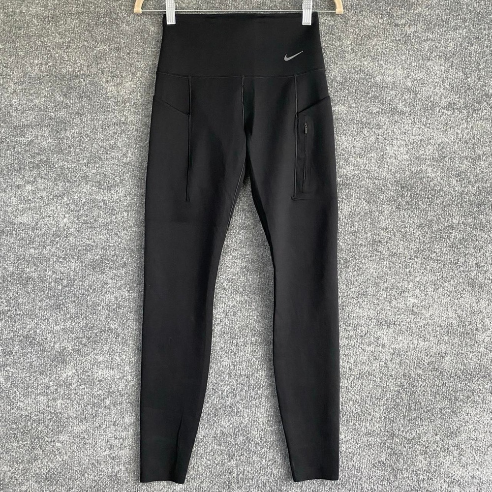 NIKE GO DRI-FIT BLACK LEGGINGS POCKETS ZIPPER ACTIVEWEAR GYM WORKOUT SPORTY